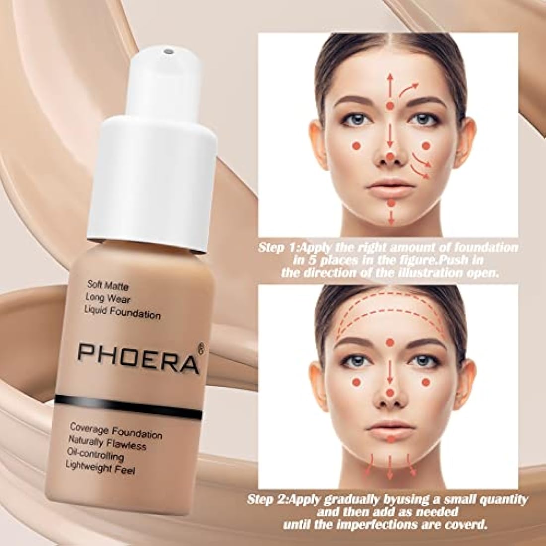 Aquapurity Phoera® Full Coverage Foundation Soft Matte Oil Control Concealer 30ml Flawless Cream Smooth Long Lasting (103 WARM PEACH)