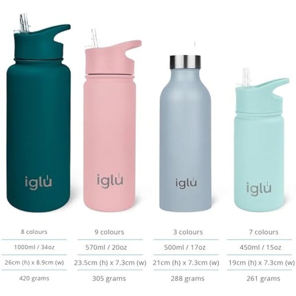 iglu Reusable Water Bottles | Premium Double Walled Stainless Steel | 1L Vacuum Insulated | 24 Hours Cold & 12 Hours Hot | Sweatproof & BPA Free | Great His & Her Eco-Friendly Gift (Ocean Teal, 1L)