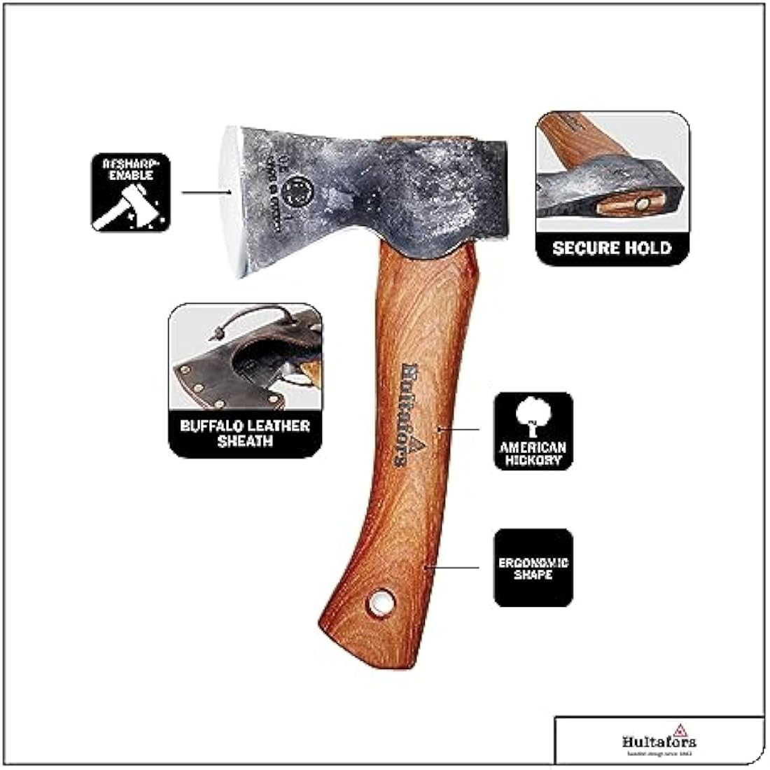 Hand-forged Agelsjön hatchet 235mm made of Swedish quality steel I Hultafors I Forged in Sweden I 775g premium axe with hickory wood handle & incl. leather guard I Hatchet can be resharpened I 841760