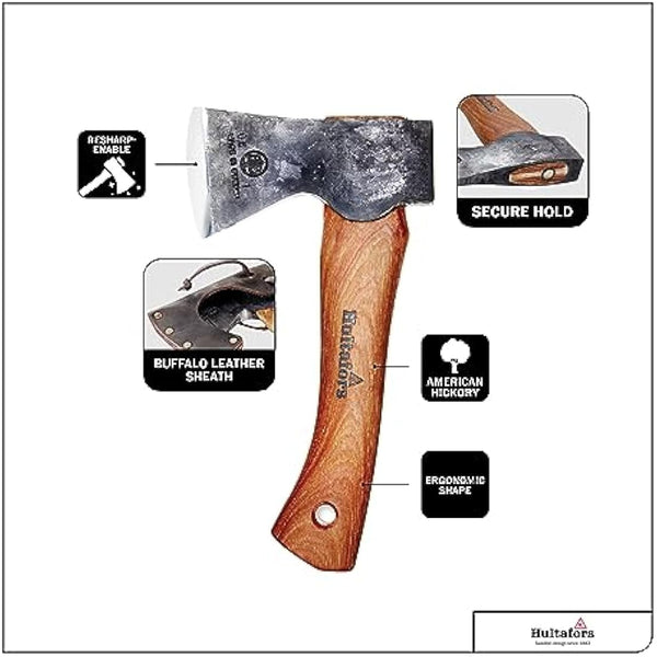 Hand-forged Agelsjön hatchet 235mm made of Swedish quality steel I Hultafors I Forged in Sweden I 775g premium axe with hickory wood handle & incl. leather guard I Hatchet can be resharpened I 841760