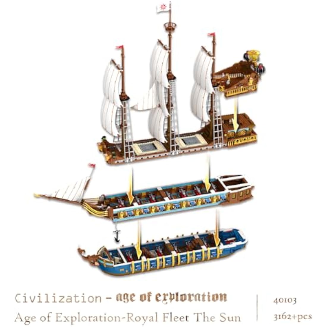 JMBricklayer Pirate Ship Building Blocks Sets, Gorgeous Royal Fleet Model with Tiered Design, 40103 Sail Boats Toys Kits Collection, Gifts for Adults Boys Kids 14+ (3162Pcs)