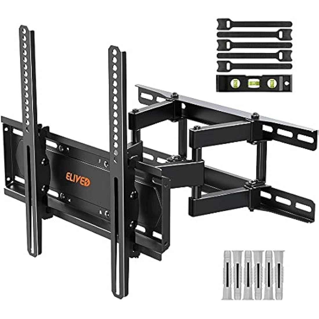 ELIVED TV Wall Bracket Tilt and Swivel TV Mount for Most 26"-65" LCD, LED, OLED Flat/Curved TVs with Max. VESA 400x400mm up to 40KG, Full Motion Wall Mount with Strong Double Arms, EV010