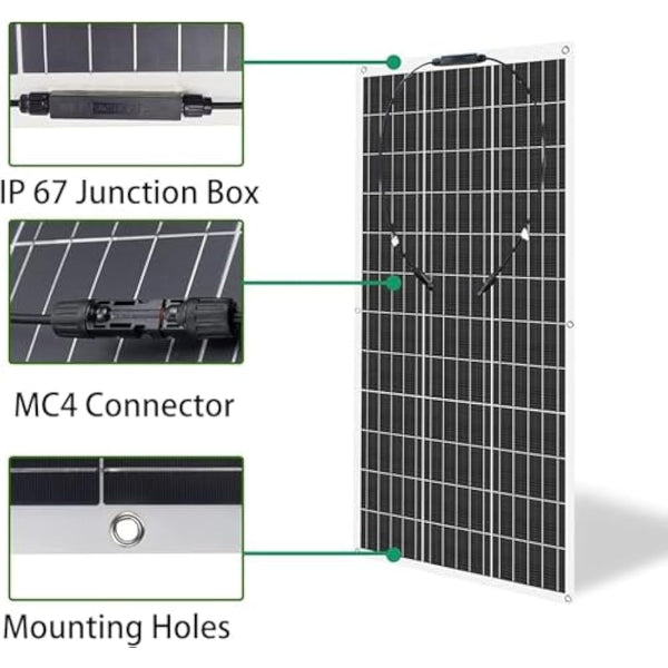 400W Flexible Solar Panel 2 * 200W 24V/12V Monocrystalline Bendable -Semi-Flexible Solar Panels Charger Off-Grid for RV Boat Cabin Van Car Uneven Surfaces