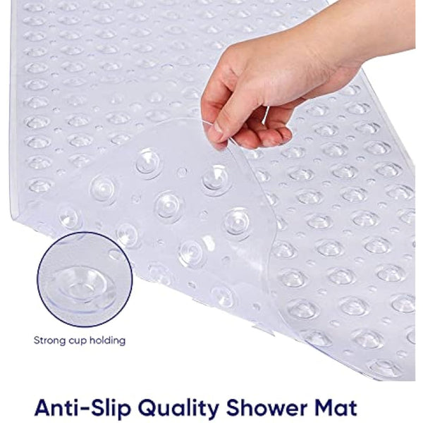 MOONLIGHT20015 Shower Bath Mat Non Slip Anti Mould & Mildew with Strong Suction Cups Grip and Drain Holes Soft Rubber Shower Mats - PVC Bathroom Mat Machine Washable (100x40cm, Clear)