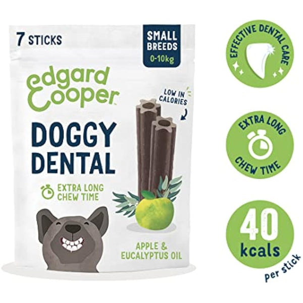 Edgard Cooper Treats Dental Stick, Small - Eucalyptus & Apple - (8 x 7 stick pack), Natural Dog Chew Sticks, Dental Hygiene, One per Day, Low Calorie, Long Chewing, Fresh Breath