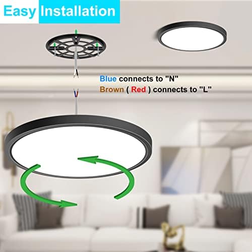 inShareplus 15.7inch LED Flush Mount Ceiling Light, 32W Black Daylight White 5000K Super Bright, Thin Flat Modern Ceiling Lights Fixture, Super Bright Ceiling Lamp for Bedroom, Living Room, Office
