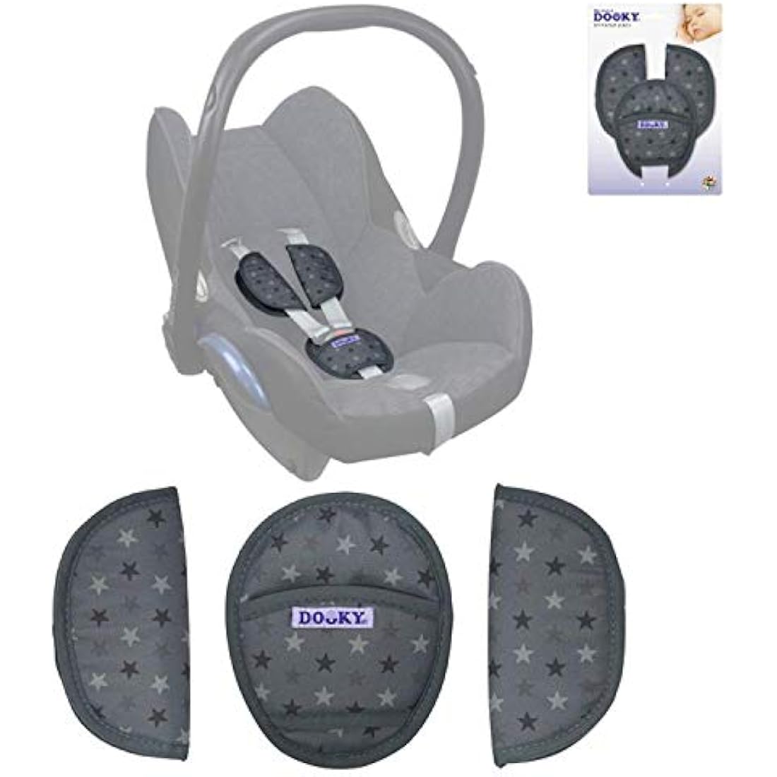 Dooky Car Seat Belt Pads, Harness Strap Pads for Baby's Protection, Universal Size Suitable for 3- and 5-Point Belt System, Group 0+ yrs, 3-Piece Set (2 Shoulder Pads, 1 Crosspiece), Dandelion