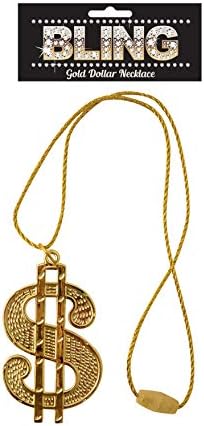 DOLLAR SIGN GOLD COLOURED NECKLACE GANGSTER PIMP FANCY DRESS CHAIN 70'S DADDY