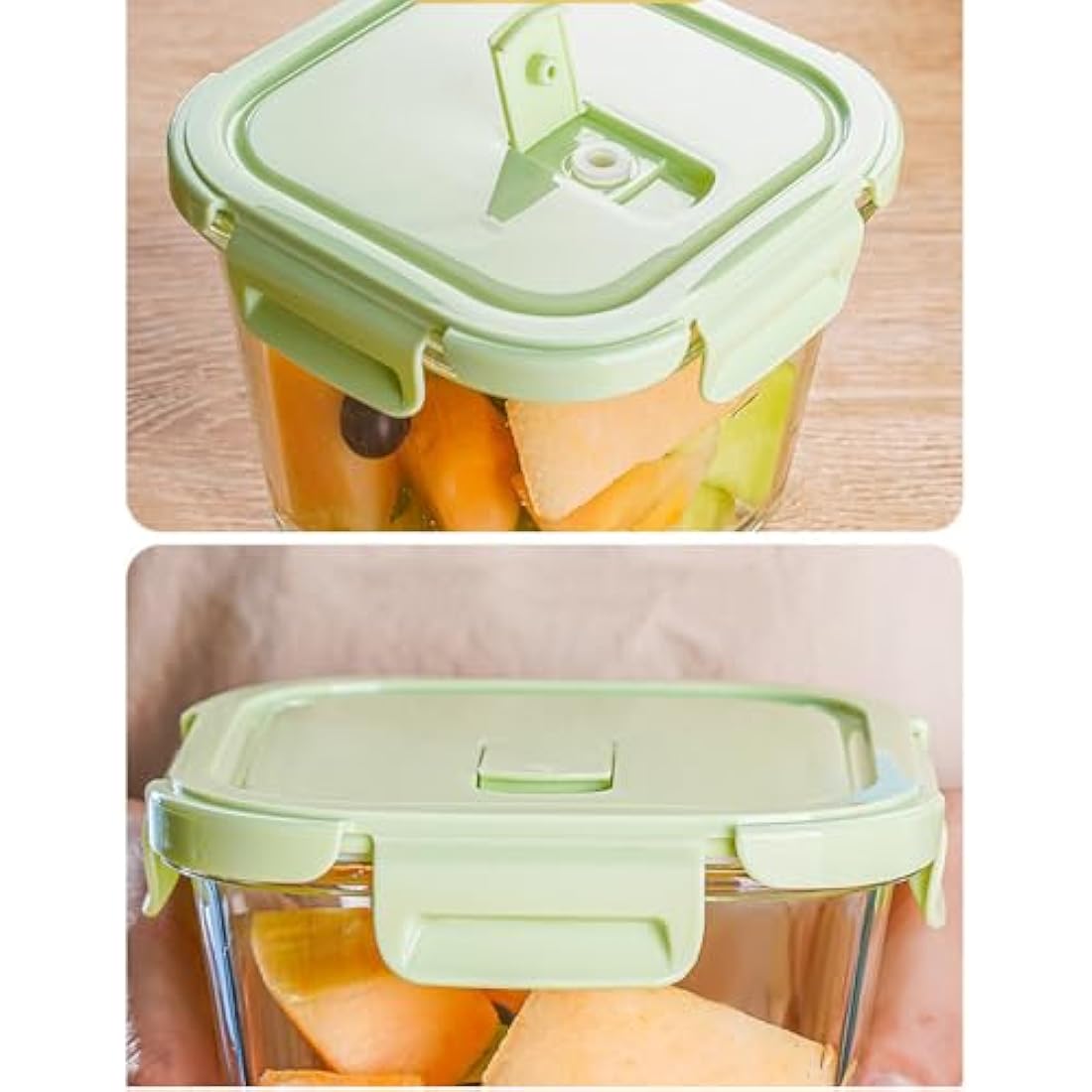 S.ROKE TTAN Square Glass Food Containers With Lids, Leak Proof Soup Container, 920ML Heat Resistant Glass Food Container, Meal Prep Bowls, Borosilicate BPA-Free, Freezer、Dishwasher Safe (4)