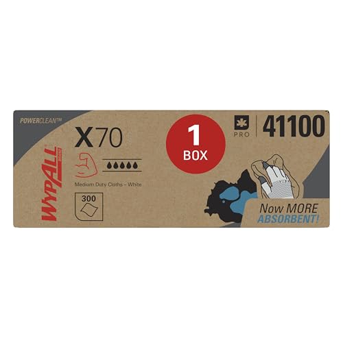 WypAll X70 Power Clean Cleaning Cloths 8381 - Reusable Cloths - 1 Right Rag Box x 300 White, Absorbent Cloths
