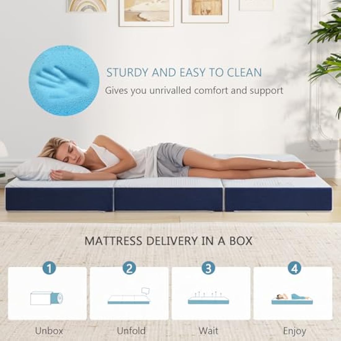 Hiimgo Folding Mattress, 15cm King with Portable Pillow and Storage Bag, Memory Foam Mattress for Travel, Camping, Guest and Home(150x200x15cm)