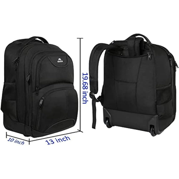 MATEIN Travel Backpack with Wheels, Rucksack with Wheels Cabin Size Wheeled Backpack 17inch Laptop Trolley Business Cabin Bag Carry On Suitcase Hand Luggage School Backpack for Women, Men, Uni, Black