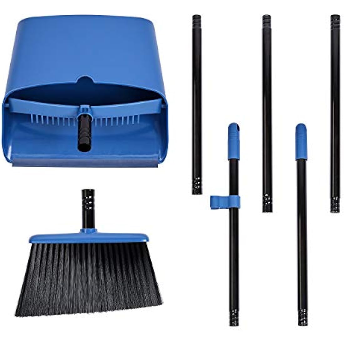 Jekayla Long Handled Dustpan and Brush, Broom and Dustpan Set, Household Dust pan Combo with 54 Inch Handle for Indoor Outdoor Household Cleaning and Sweeping (Blue)