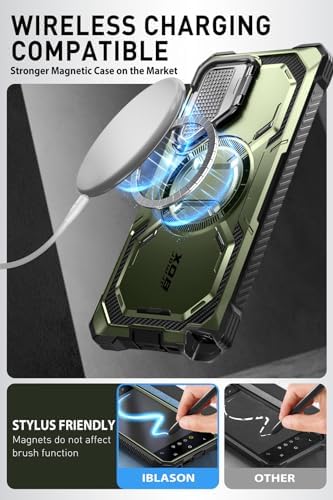 i-Blason Armorbox for Samsung Galaxy S24 Ultra Case MagSafe with Camera Cover Stand [Support Wireless Charger] 360 Full-Body Case with Screen Protector & Kickstand Phone Case for S24 Ultra, Green