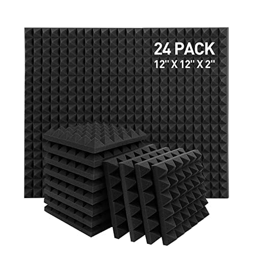 HERTBER-24 Pack Sound Proofing Panels 12x12x2 Inches Acoustic Wall Panels Self Adhesive Soundproofing Panels with Strong Glue, High Density Acoustic Panels for Sound Absorption and Echo Control