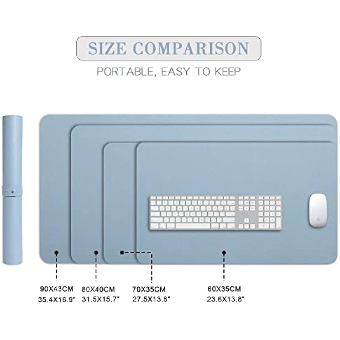 Desk Pad Large, DOBAOJIA Desk Mat, Laptop Mat, Writing Pad, Desk Blotter, Extended Mouse Mat, Large Mouse Pad for Office/Home, PU Leather Waterproof +Suede Non-Slip 27.5" X 13.8" (Grayish Blue)