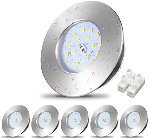 Allesgute 6X 5W Recessed Ceiling Lights IP44 Waterproof Bathroom Downlights 240V Ultra Slim Brushed Chrome LED Spot Light Cool White 6000K