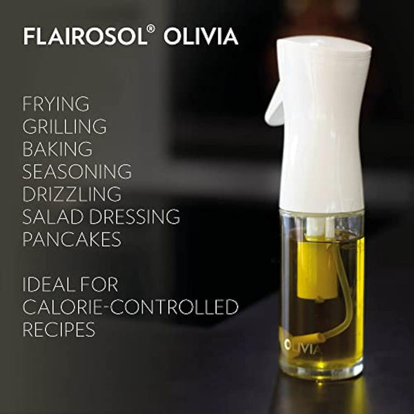 FLAIROSOL OLIVIA. The Original Advanced Oil Sprayer for Cooking, Salads, BBQs and More, Continuous Spray with Portion Control, Trusted by Chefs. Patented Technology (Glass Bottle) (Golden Leaves)