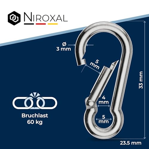 50 Pieces 3-mm Stainless Steel snap Hook Without Thimble Made of V4A Robust Shape Without Eye Breaking Load 200 kg snap-on Hooks fire Brigade Carabiner 316 3x30-mm