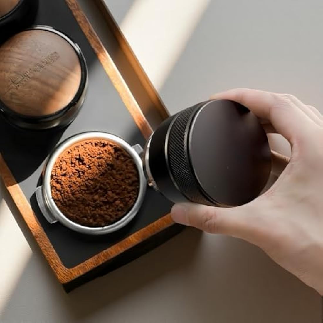 54mm Tamper and Coffee Distributor Set, Espresso Coffe Tamper 54mm with Spring Loaded and Base, Coffee Leveler for Coffee Machine Accessories Barista with Coffee Cleaning Brush (53mm)