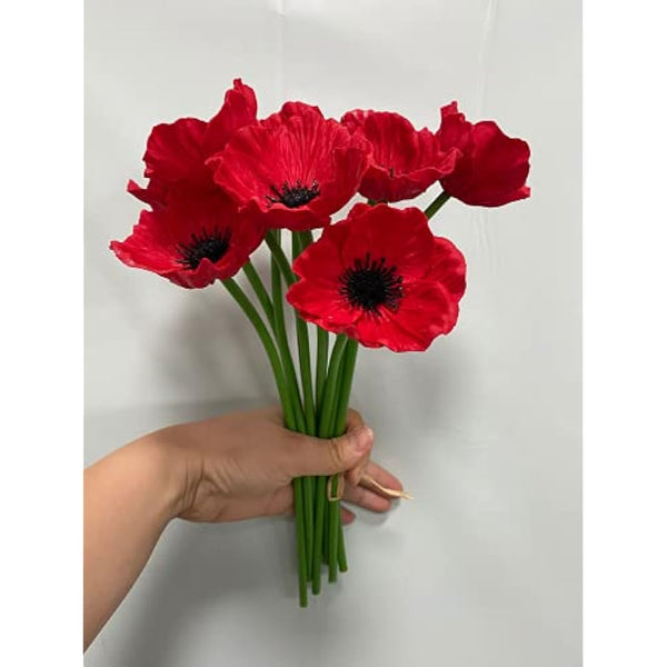 10 Stem 11" Bouquets Artificial Flowers Poppy Flowers,No Fade Multicolor PU Fake Wild Flowers for Kitchen Table Centerpiece Vase,Home Greenery Wedding Holding Flowers Backdrop Arch Wall (Red)