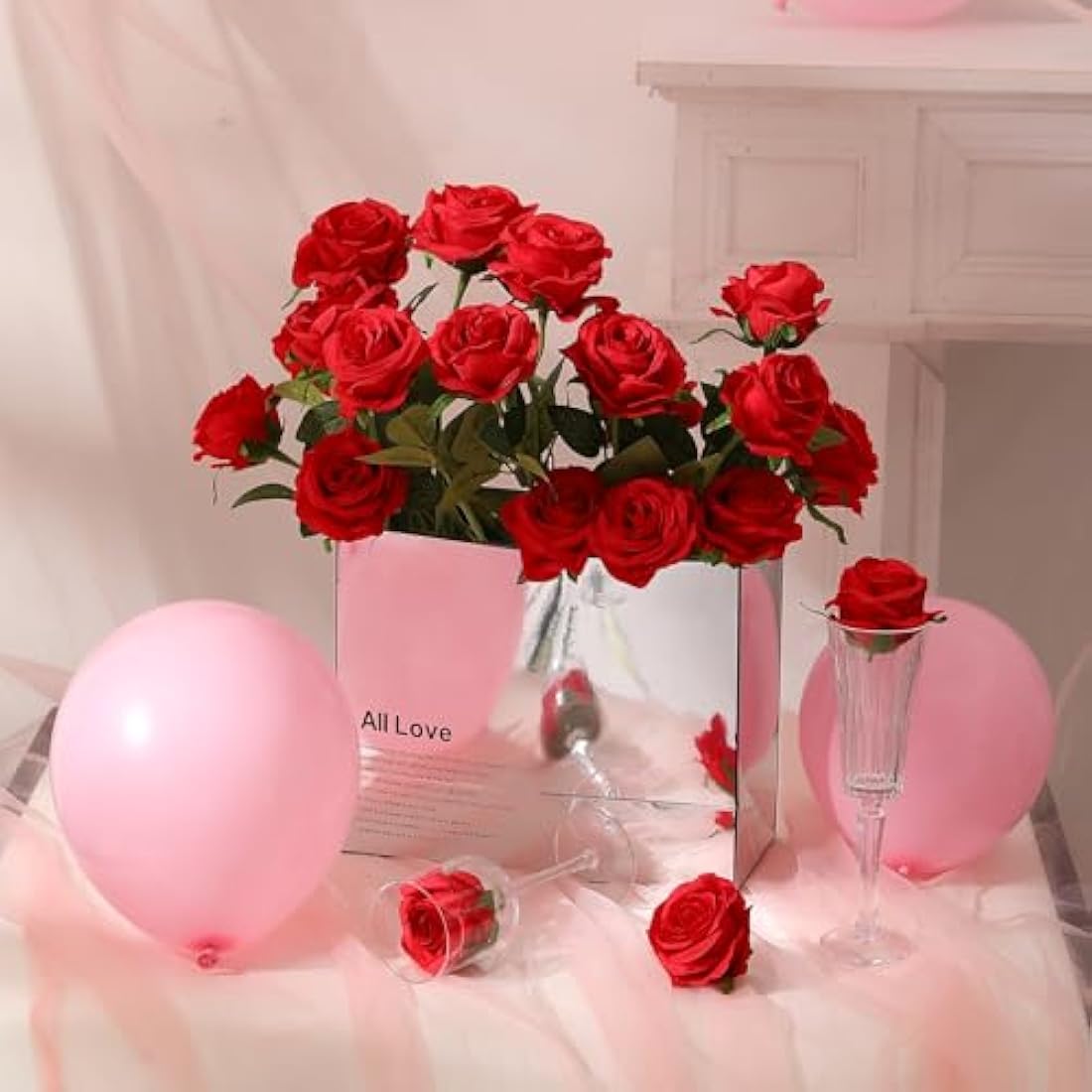 Hawesome 12PCS Artificial Roses Fake Flowers Single Long Stem Blooms with Rose Buds Wedding Decoration Bridal Bouquet Decorative Flower Arrangement Home Decoration Party Centerpieces in Red