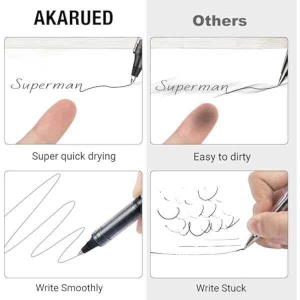 AKARUED Rollerball Pens 16 Pack Black Gel Pens, 0.5mm Liquid Ink Quick-Drying Ballpoint Pens Writing Pens for Bullet Journal, Notebook. School & Office Supplies for Students Adults