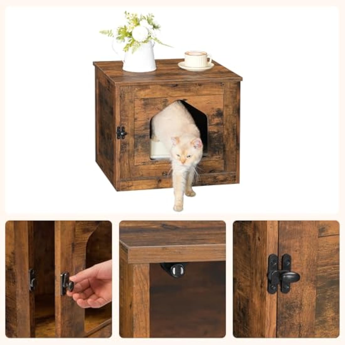 HOOBRO Cat Litter Box Enclosure, Hidden Litter Tray Furniture, Indoor Cat Cave House Side End Table, Pet Toilet with Door, Easy Clean, for Living Room, Hallway, Rustic Brown EBF01MW01G1
