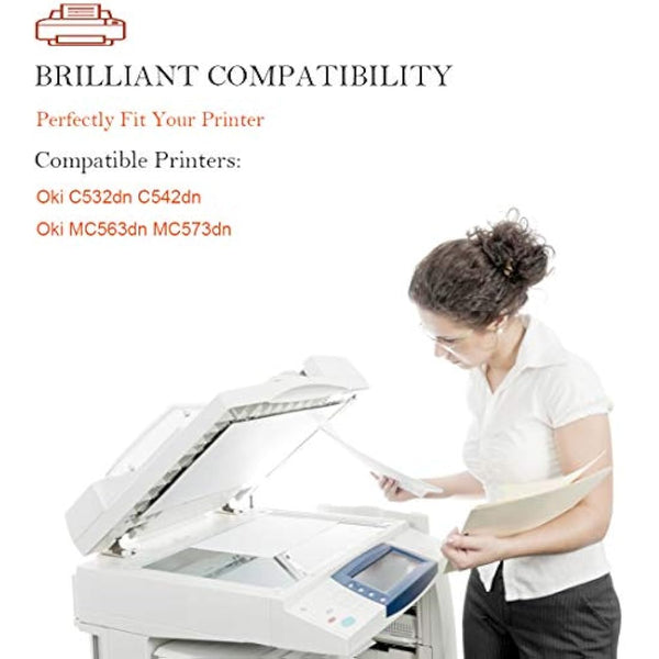 4 Color Compatible Toner Cartridge for Oki C532 C532dn C542 C542dn MC563 MC563dn MC573 MC573dn Printer High Capacity 7000 & 6000 Pages 46490608 46490607 46490606 46490605 ( BK/C/Y/M
