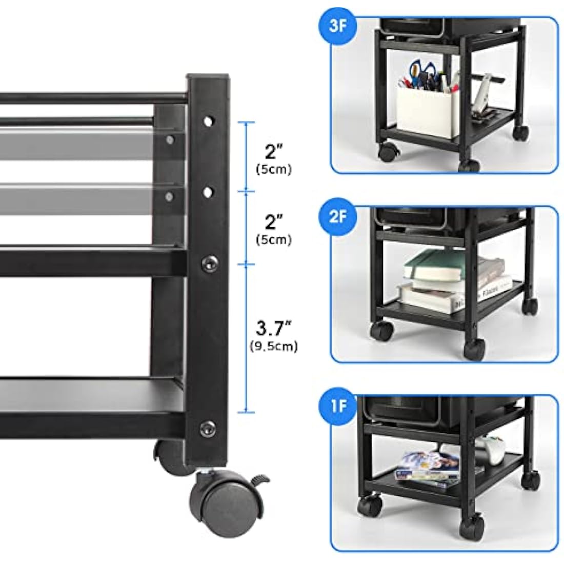 J JACKCUBE DESIGN 2 Tier Computer Tower Stand for Desktop CPU, Gaming PC Holder, Mobile Rolling Cart for Under Desk with Caster Wheels, Office Desk Accessories- MK712A