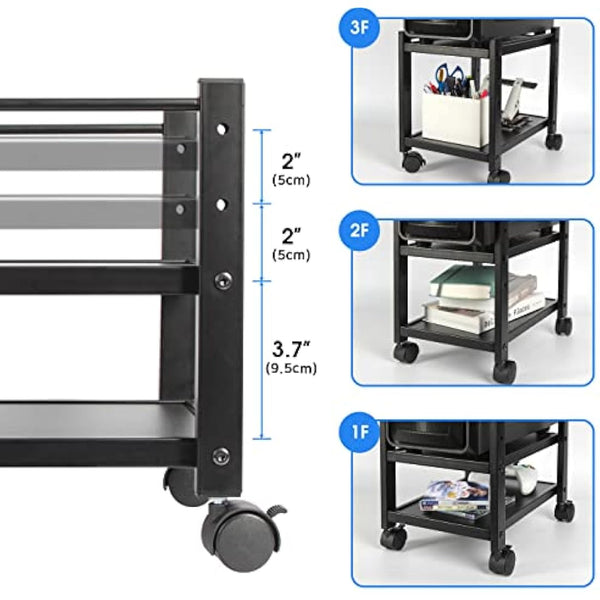 J JACKCUBE DESIGN 2 Tier Computer Tower Stand for Desktop CPU, Gaming PC Holder, Mobile Rolling Cart for Under Desk with Caster Wheels, Office Desk Accessories- MK712A