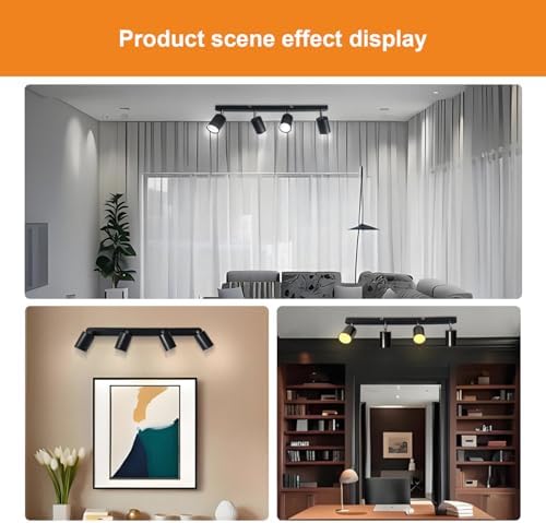 Sweier 4 Way Rotatable Black GU10 Ceiling Spotlight, 4x5W Cool White 6000K Adjustable Ceiling Light (Bulb Provided), Black Spotlights Strip for Living Room, Bedroom, Hallway, Kids Room, Kitchen