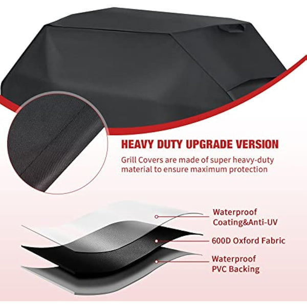 BBQ Cover, BBQ Covers Waterproof Heavy Duty Large 600D with Handle Vent Strap Drawstring Buckle Large BBQ Cover Rip-proof Dust-proof Anti-UV for Weber Brinkmann Outback Char Broil etc (150x63x119cm)