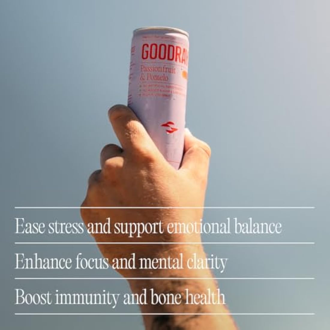 Goodrays - 30mg CBD Drink - 24 x 250ml Cans - Passionfruit & Pomelo - Natural Flavours, Low Calorie, Vegan - High Strength (30mg/can), All Natural - Reduce Stress & Unwind, Packaging May Vary