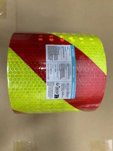 XFXIA Reflective Tape - Yellow & Black, 10cm x 20m, Waterproof, Self-Adhesive Warning Tape for Vehicles, Cars, Trailers, Outdoors