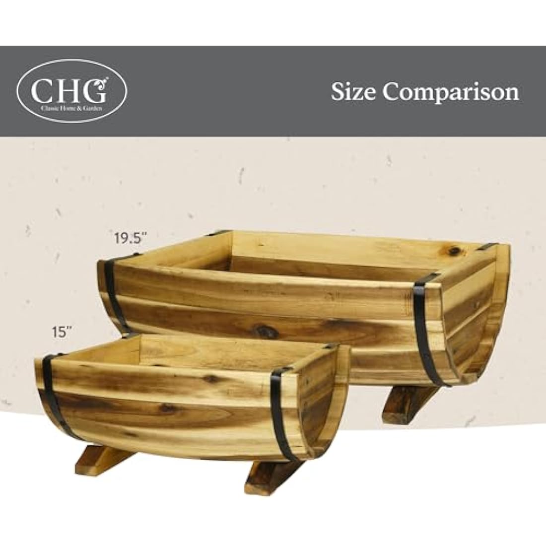 Classic Home & Garden Planters, Acacia Metal Oak Wood, 1 Pack