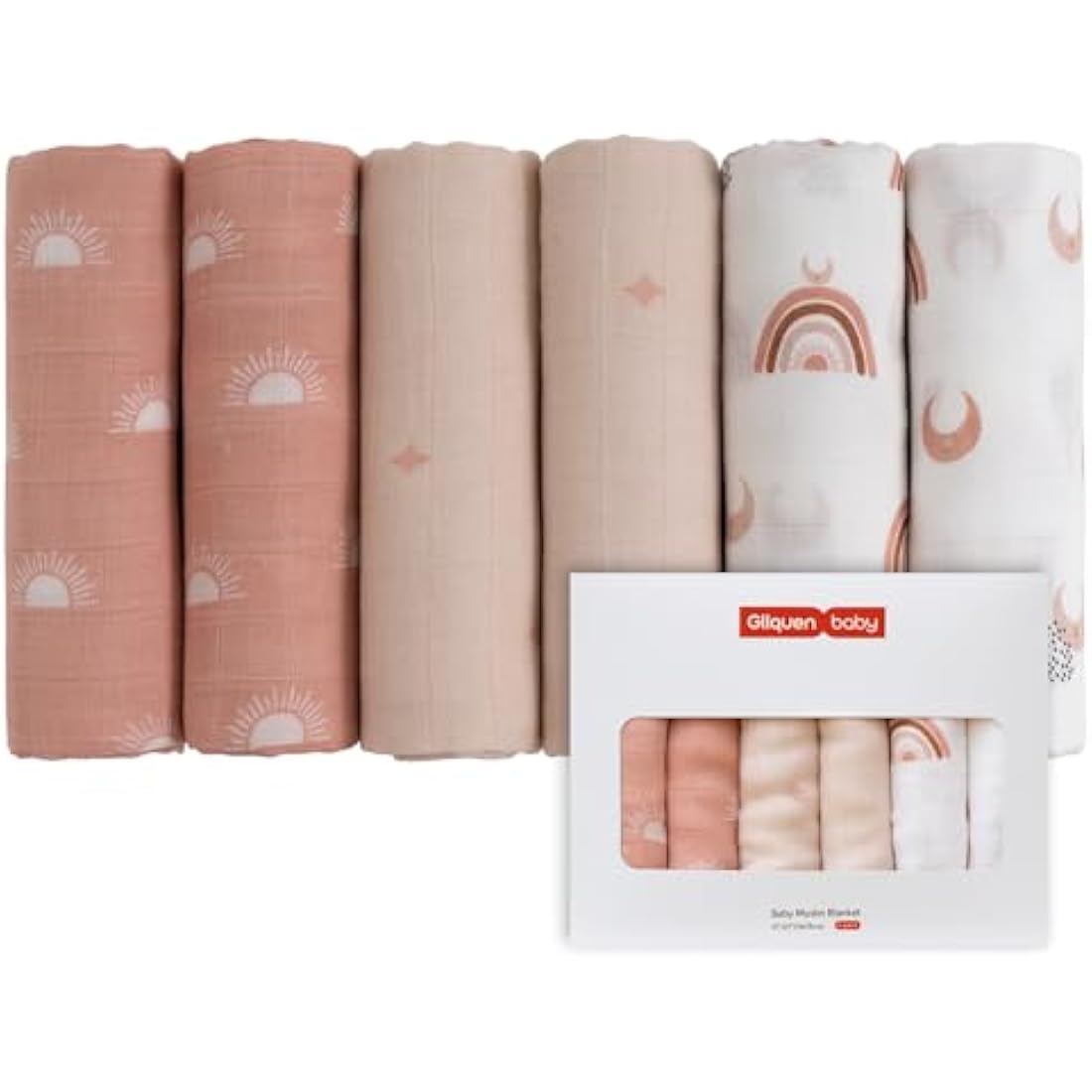 GLLQUEN BABY Muslin Squares Cloth for Baby, 6pack 70cm x 70cm Cotton Burp Cloths for Newborn, Absorbent & Breathable and Ideal to Clean, Wipe & Cover Newborns