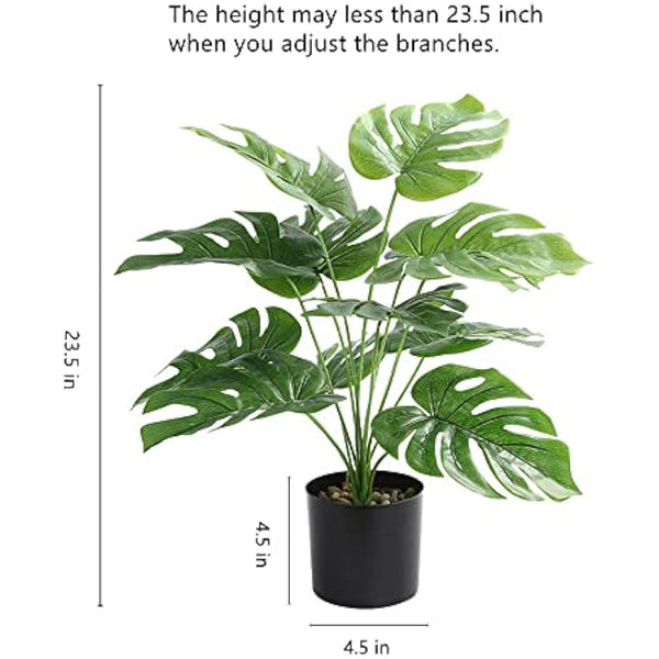 Hacaroa Large Artificial Plants Indoors Monstera Deliciosa Plant with 12 Leaves 23.5"/60cm Tall Faux Tropical Tree Leaves in Black Pot Artificial Plants Indoors in Pots for Home Office Decoration