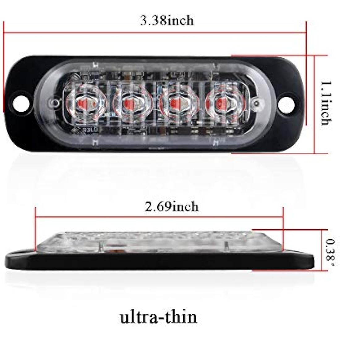 4pcs Ultra Thin 4LED Emergency Warning Lights Red Hazard Flashing Strobe Light Side Warning Light Beacon Light Universal for 12-24V Car Vehicle Truck Trailer Caravan Camper Motorcycle Van