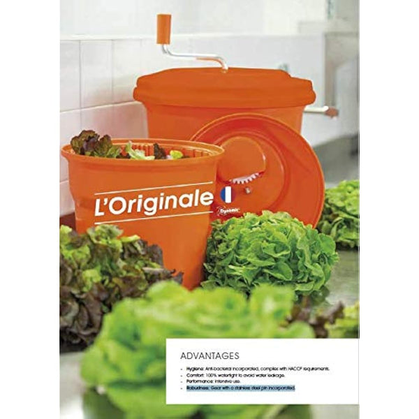 Dynamic Manual Salad Spinner 20 Litre, Orange, HACCP Compliant Sealed Cover, Lettuce Spinner, Manual Salad Spinner Dryer, Built in Drain Tube, Size: 500 x 430 cm CE885