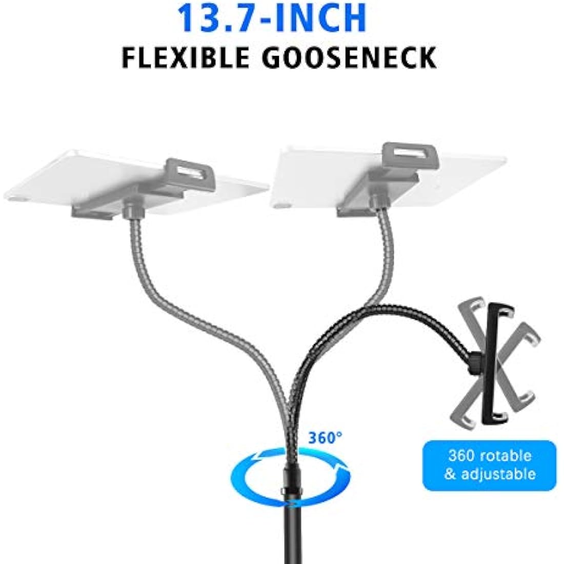 AICase Aluminium Adjustable Height Adjustable (91 cm - 137 cm) & 2.2 kg Stable Base with Gooseneck Compatible with iPad/Tablet from 4.6-13 Inches/Mobile Phone Holder Holder Floor Stand
