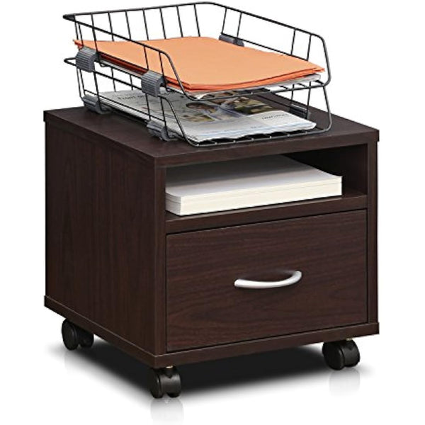 Furinno Petite Under Desk Utility Cart wtih Casters, Wood, Espresso, 39.12 (W) x 35.31 (H) x 28.96 (D) cm