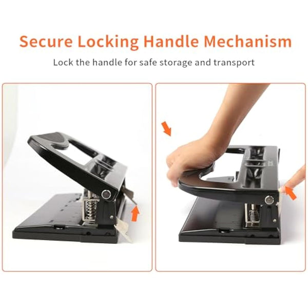 XOOL 3 Hole Punch, Heavy Duty Metal Hole Puncher for 2 or 3 Holes, 9/32" 7mm Hole Diameter, 40-Sheet Capacity, Adjustable Hole Spacing, Non-Slip Base for Office & School