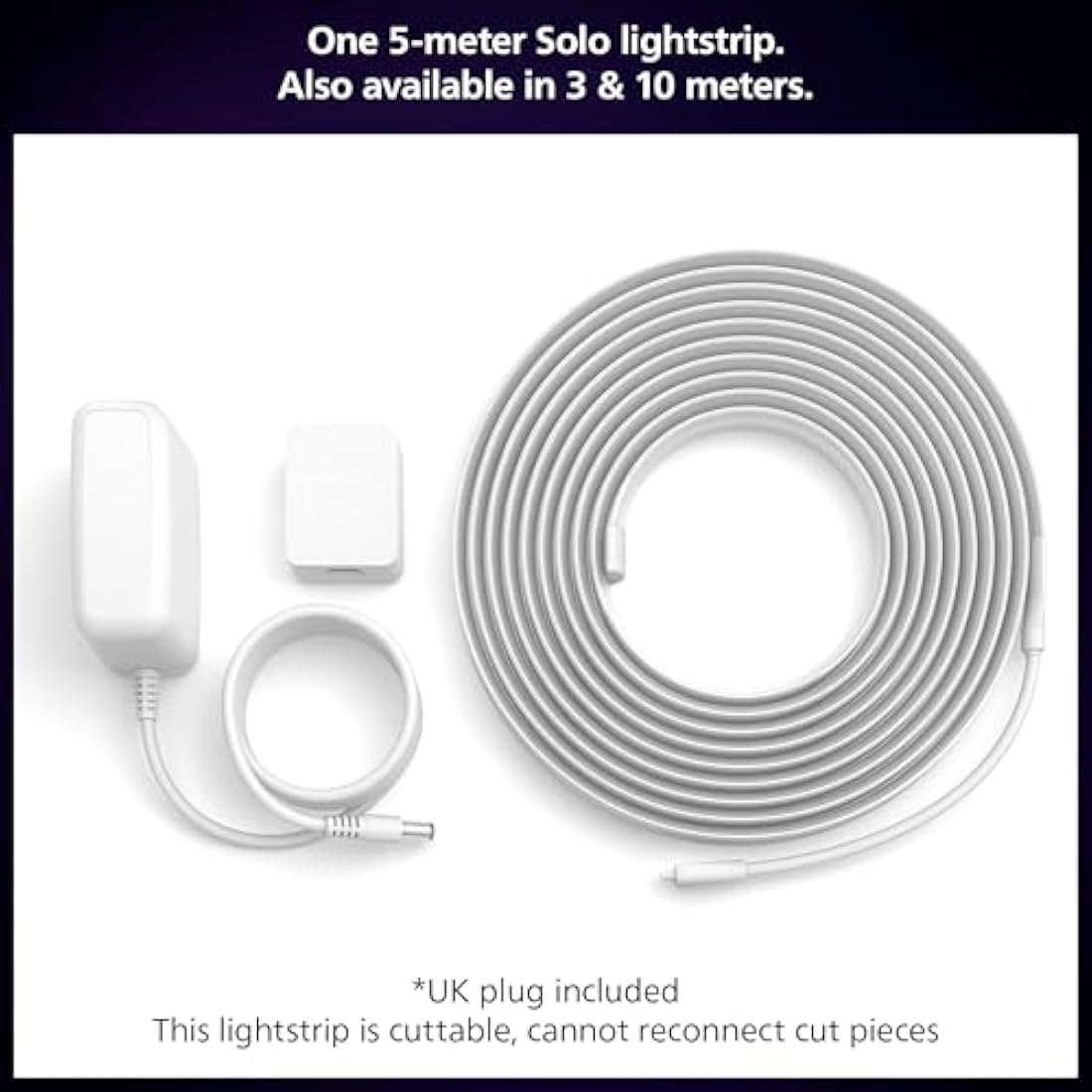 Philips Hue Indoor 5-Meter Smart LED Solo Lightstrip Base Kit (Pack of 1), LED Lights Controlled with Hue App, Smart Lighting Works with Alexa, Google Assistant and Apple HomeKit, Plug Type G