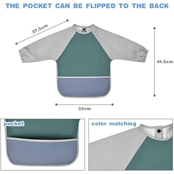 Vicloon Baby Weaning Bibs, PU Feeding Bibs With Long Sleeves, Waterproof Toddler Bibs Easy to Clean, Suitable for Babies From 6 Months to 12 Months(Green)