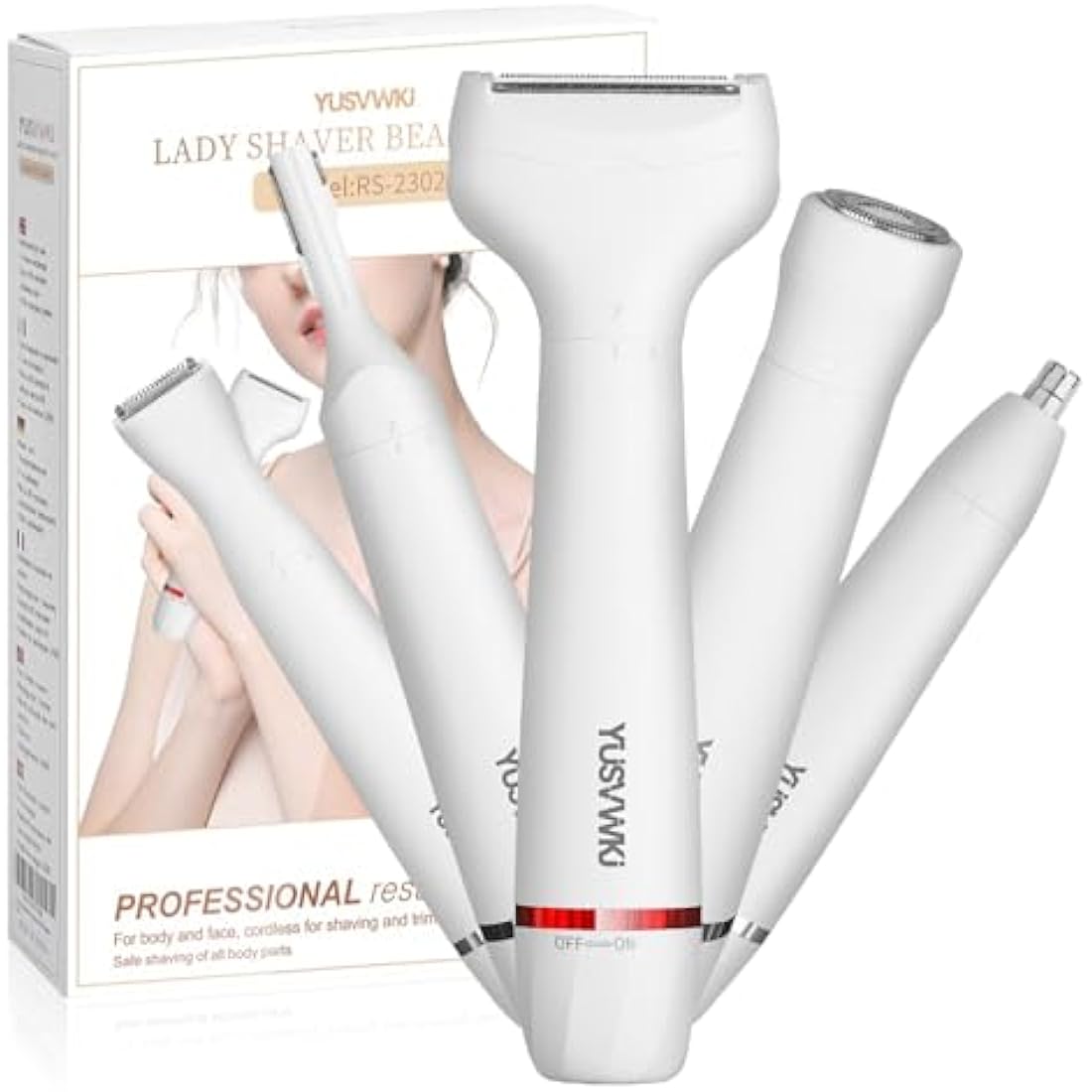 5 in 1 Lady Shavers for Women Facial Hair Remover for Women Bikini Trimmer Eyebrow Trimmer Electric Shaver for Face Eyebrow Lip Nose Legs Underarm Bikini Portable Waterproof Painless with USB Charging