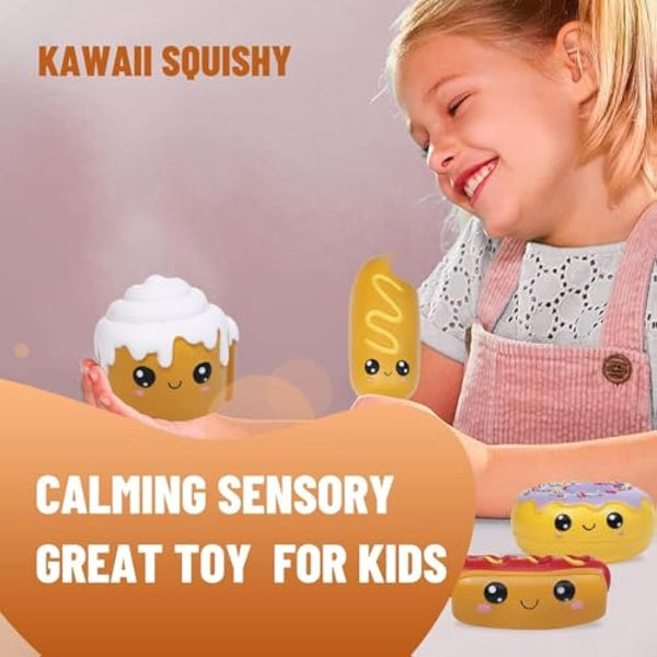 Anboor 4 Pcs Squishies Hot Dog Cake Bread Donut Kawaii Scented Soft Slow Rising Squeeze Stress Relief Kids Toy Stress Relief Kid's Toys