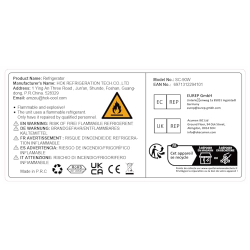 HCK 48L Mini Fridge with Glass Door, 0-15°C Cooling Zone and 2 Shelves, Compact Beverage Refrigerator Cooler for Bar and Living Room