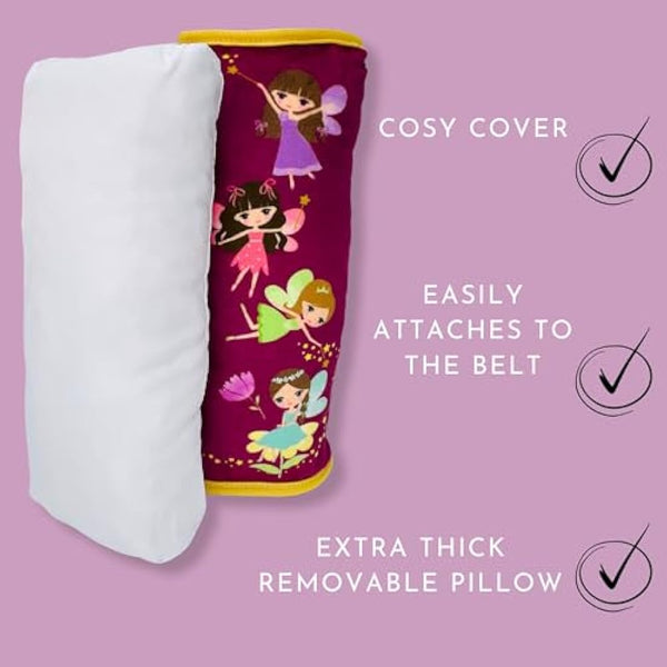 HECKBO fairy faires car seatbelt pillow for children - machine washable - girl boy kids children soft car seat belt cover sleeping pillows protection car travel pillow cushion vacation