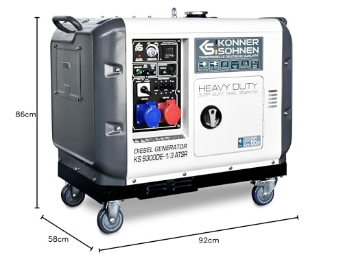 KS 9300DE-1/3 ATSR, diesel emergency generator 7500 W (400 V) / 6500 W (230 V), VTS phase switching system, diesel power generator EURO 5, LED display, air preheater, ATS connection